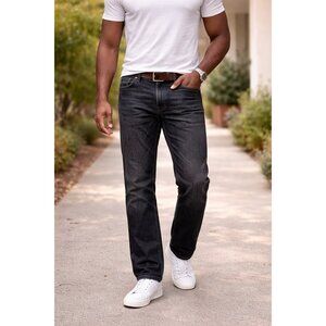 Guess Regular Straight Crescent Fit Black Jeans Mens 33x32 Dark Wash Denim